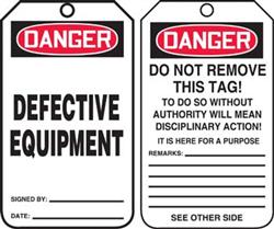 Danger Defective Equipment Tag - 5pk