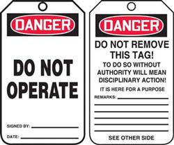 Danger Do Not Operate Tag - 5/pk